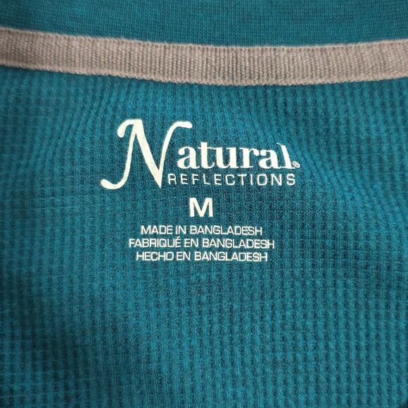 NWOT Natural Reflections Womens Sz M Teal Waffle Knit Henley Y2K 90s Grunge Top - Picture 3 of 10